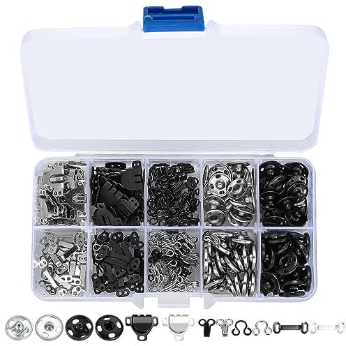 100 Pcs Sewing Hooks and Eyes Closure Set, 3 Styles Skirt Hook and Eye Closures Sewing Snaps Kit, Metal Snaps Buttons Fasteners Press Studs Set for Skirt, Bra, Trousers, Dress, Sewing, DIY Crafting