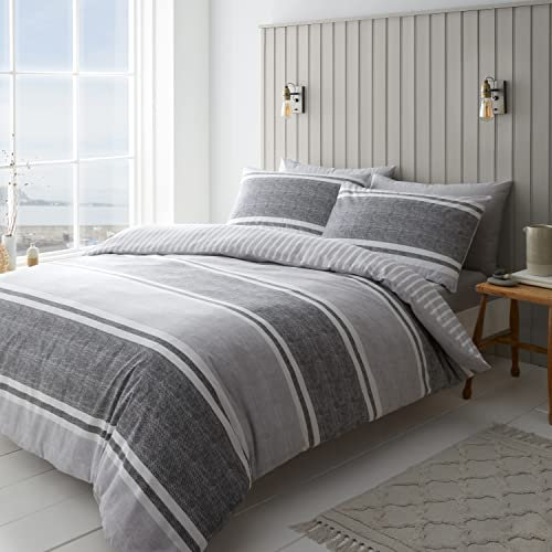 Catherine Lansfield Bettwäsche-Set für Einzelbett, strukturiert, gestreift, mit Kissenbezug, Anthrazitgrau