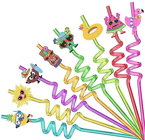 FUNAUPGO 8 Stück Strohhalme Plastik Wiederverwendbare für Kinder Sommer Strand Schwimmbad Harte Trinkhalme Party Ersatzstrohhalme für Gläser Tassen Becher (Hawaii)