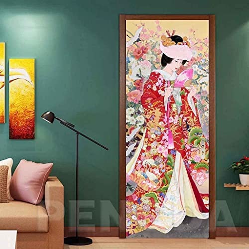 3D Innentür Türposter Japanische Geisha-Frau Türtapete Türaufkleber Türwandbild 90 X 200 Cm Selbstklebend Türfolie Poster Tapete Wandtattoo Tür Wandbild Aufkleber Schlafzimmer Bad Büro Hause Deko