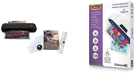 GENIE LA 200, Laminiergerät Starter-Set, 75/80 – 125 Micron, 12327 & Fellowes Laminierfolien A4 ImageLast, 80 Mikron (2 x 80 Mikron)