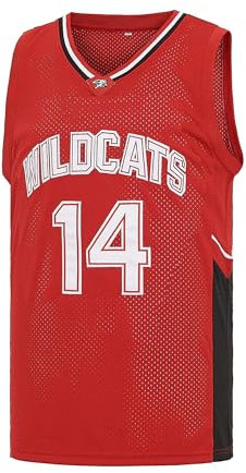 MEBRACS Wildcats Basketballtrikot für Herren 14 Troy Bolton 8 Chad Danforth High School Kostüm, 14 Rot, Klein