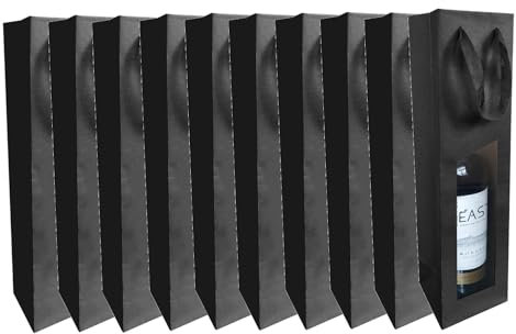 CREASTYL Ludi-Vin Lot de 10 Sacs en Papier Kraft Noir avec fenêtre Transparente, pour 1 Bouteille de vin