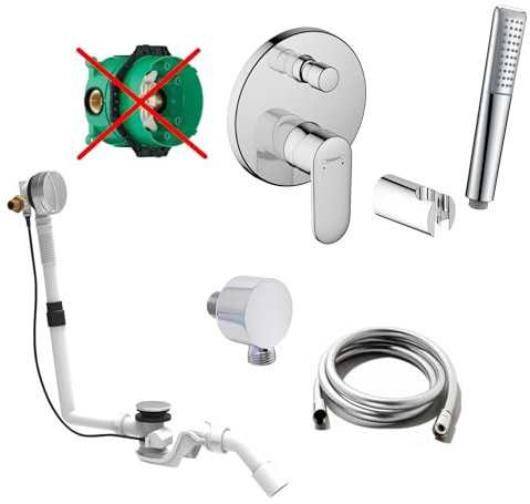 vanvilla Wannenset mit Unterputz Armatur Hansgrohe Vernis Blend 2-Wege und vanvilla Handbrause, Wannen-SET HG55-ob poliert