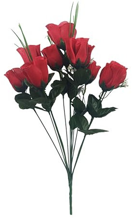 12 Heads Silk Artificial Fake Flowers Rose Bud Bunch Bouquet Home Wedding Decor size 47cm Tall (Red)
