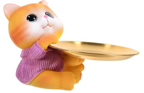 Cabilock Plateau Décoratif en Acier Inoxydable pour Bijoux de Bureau Plateau de Rangement en Métal pour Bijoux Motif de Chat Adorable