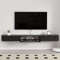 Pmnianhua Floating TV Stand, Solid Wood Wall Mounted TV Cabinet, Floating Shelves with Glass Door & Drawers, Mid-Century Entertainment Media Console Center Large Storage Under TV (160cm, Black)