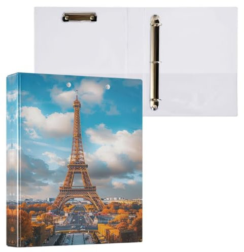 JUMBEAR Der romantische Turm von Paris 3-Ringbuch für Briefgröße (27,9 x 21,6 cm), Papier, runder Ringbuch-Organizer mit Klemmbrett, Klemmbrett, Ordner für Schule und Büro