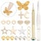 DELORIGIN 153pcs Star Dangle Nail Art Charms Sets Cross Moon Heart Pendant Nail Jewelry Rings with Nail Piercing Tool Hand Bore Gels Decorations for Women DIY Nail Design Tips Craft Jewelry Making