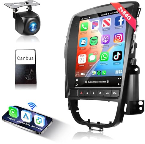 2G&64G Podofo 9.7’’ Autoradio Für Opel Astra J Buick Excelle XT GT 2006-2016 Carplay Wireless Android Auto Bluetooth mit Bildschirm mit AHD Rückfahrkamera HI FI Bluetooth/RDS/FM Radio
