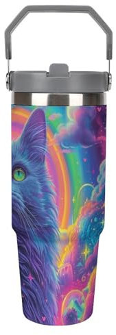Cute Le chats Mug Thermos Isotherme - Pour Café Et Thé Avec Couvercle Étanche - Conserve La TempéSourisure Des Boissons, Idéal Pour Voyage 30oz