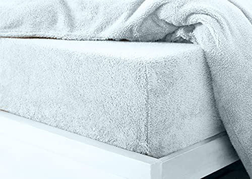 Teddy Sherpa Fleece Fitted Bed Sheet Thermal Super Soft Warm Cosy Luxurious Plain Teddy Bear Fleece Bed Sheets (Duck Egg, Super King)