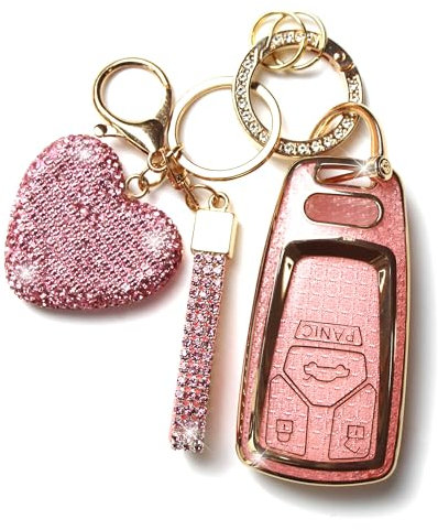 YIKECASE Schlüsselhülle mit Diamant-Schlüsselanhänger, passend für Audi Autoschlüsselhalter, kompatibel mit Audi A4 A5 A6 A7 A8 /S4 S5 S8 SQ5 SQ7/RS4 RS5 R8 TTRS TTS TT/B9 C8 D5 F5 Q2 Q5 Q7/FY 4M FV,