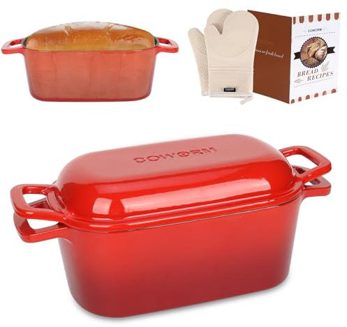 3.6QT Oval Enameled Cast Iron Dutch Oven, Sourdough Bread Baking Pan with Lid