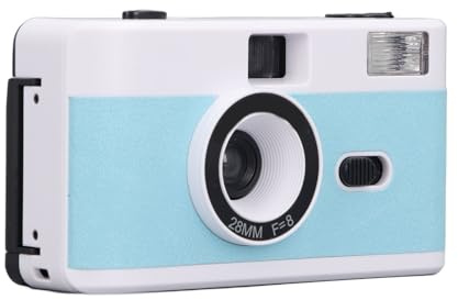 Filmkamera 35 Mm, Wiederverwendbare Filmkamera mit Blitz, Retro Filmkamera Unterstützt 135 oder 35 Mm Schwarzweiß oder Farbfilm, 28 Mm F/8 Objektiv, 1/120 S Verschlusszeit (Blau