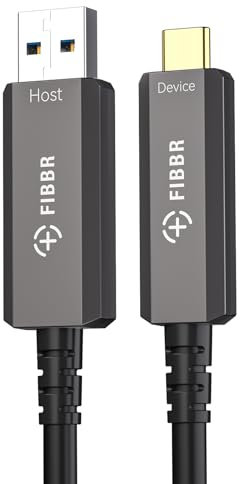 FIBBR Glasfaser USB A auf USB C Kabel 15M, 10Gbps Datenfernübertragung USB 3.2 AOC für VR/AR, Webcam, Kamera, Laptop, Mini-PC, Drucker und Mehr