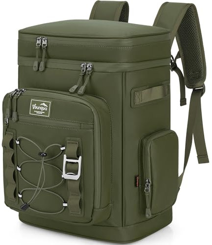 Youngoa Kühlrucksack, 30L Große Thermo Kühltasche Rucksack, Wasserdicht Picknickrucksack Groß für Strand, Outdoor, Camping, Picknick, Grün