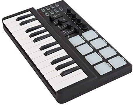 WQZzjm Controlador Midi Mini Teclado USB de 25 Teclas y Pad de batería con 8 Pads de activación retroiluminados y 4 Grupos de Control Midi Teclado electrónico