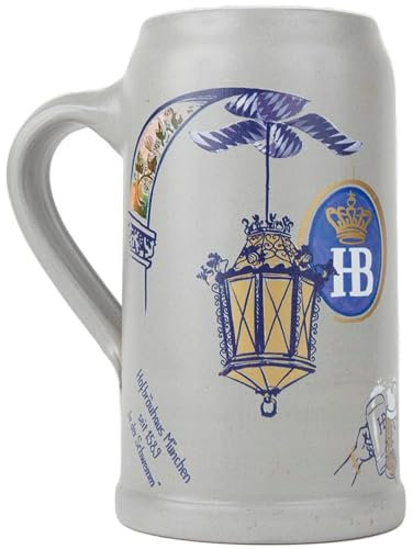 Hofbräuhaus München Bierkrug Original Charakter #1|Handarbeit Steinkrug|Bierbecher| Maßkrug | Bierglas | Krug mit Graffiti von Künstler|Geschenkidee für Herren und Damen (Charakter, 1 Liter, 1 Stück)
