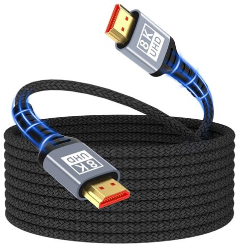 Cable HDMI 2.1 5M 8K,48Gbps cable HDMI de ultra alta velocidad 8K@60Hz 4K@120Hz 7680P,HDMI 2.1 admite HDR10 eARC 3D HDCP 2.2 y 2.3,compatible con PS5/4 X-Box HDTV Reproductor de Blu-ray/monitor