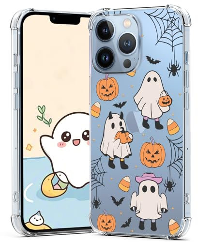 XIMIZU Halloween Case for iPhone 13 Pro Pumpkin, Ghost Cat Designed Soft Slim Fit TPU Anti-Scratch Shockproof Protective Mobile Cover Clear Phone Case for iPhone 13 Pro