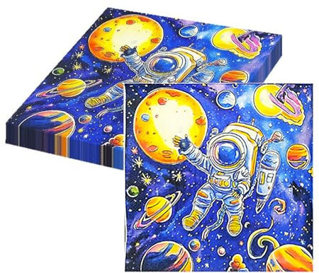 Ovanda Astronaut Serviette, Weltraum Kindergeburtstag, 20 Stück Astronaut Party Serviette, Weltraum Deko, Weltraum Deko Kindergeburtstag, Astronaut Napkins, Farbiges Serviette mit Party Motiven