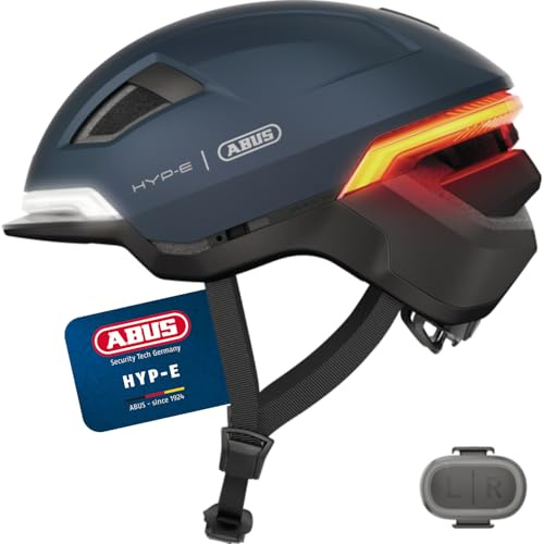 ABUS Fahrradhelm HYP-E - Helm mit Frontlicht, Rücklicht und Blinklicht - geeignet auch fürs Fahrradfahren auf E-Bike und S-Pedelec - für Jugendliche und Erwachsene - Größe M, Blau