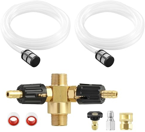 TasuoX Downstream Injector for Pressure Washer, Power Washer Adjustable Chemical Injector Kit, Double Suction Head 3/8 Quick Connect Soap Injector with 2 Pcs Siphon Hose & Soap Nozzle, 4500 PSI