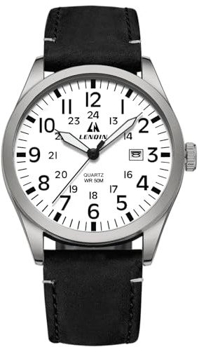 LN LENQIN Herren Uhren Militär Uhr Analog Quarz Armbanduhr Uhren für Männer | Lederarmband 3ATM Wasserdichte mit Datum Feld Taktische