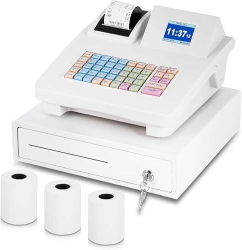 MABAOHENG Elektronische Registrierkasse mit 58cm Thermodruck Englischsystem | Scheckfach, LED Bildschirm, Registrierkasse mit 48 Tasten, Keine WLAN-Verbindung erforderlich, für Gastronomie / Einzelhandel