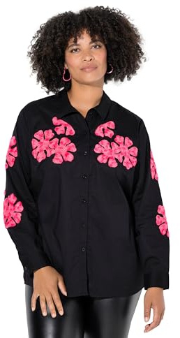 Angel of Style Damen große Größen Übergrößen Plus Size Hemdbluse, A-Linie, Blüten-Stickerei, Langarm 846607