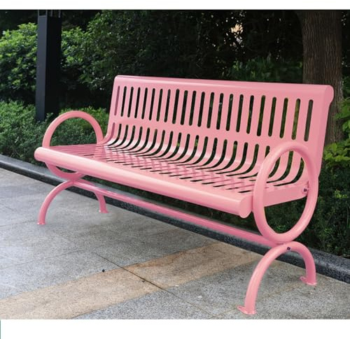 LIHDNGXM Gartenbank für Terrasse, Stahlrahmen, wetterfeste Gartenbank mit Lattenstuhl, Patio-Sitzgelegenheit für Veranda(Pink,120cm)
