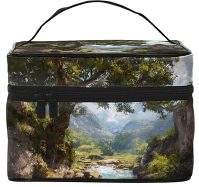 Kulturbeutel mit natürlichem Landschaftsdruck, große Kosmetiktasche, Reise-Make-up-Tasche, Organizer für Damen
