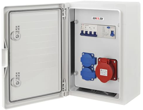 Baustromverteiler Wandverteiler 16A 2x230V Schuko Steckdose Komplett Verdrahtet Schaltschrank IP66 mit LS-Schalter FI-Schalter CEE 400V 5P