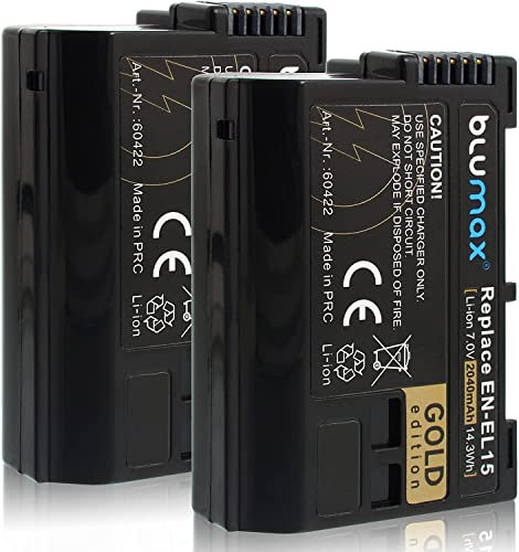 Blumax Lot de 2 batteries compatibles avec Nikon, EN-EL15, 2040 mAh, EN-EL15c EN-EL15b EN-EL15a pour Z8 Z7 II Z6 II Z5 Zf /D500 D800 D850 D7200 D7500-1 V1