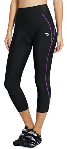 baleaf Fahrradhose Damen Gepolstert 3/4 Radlerhose Radhose Kurz Gepolsterte Leggings UPF 50+ Fahrradbekleidung Sommer Schwarz Lila L