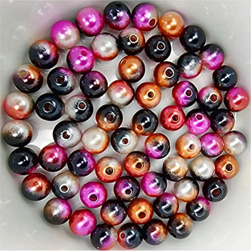 Bastelperlen bunt schimmernd 100 Stück, 10mm, pink, weiß, schwarz - kuststoff Regenbogen Wachsperlen glänzend Drahtsterne Perlenkette basteln DIY Perlen Acryl Set groß Armband Schmuck