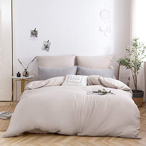 AYSW Bettwäsche gebürstet Microfaser 1 Bettbezug 200x200cm + 2 Kopfkissenbezug 80x80cm mit Reißverschluss Beige
