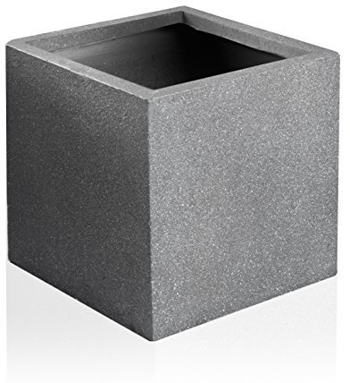 Primrose Garden Outdoor Fibrecotta Kadamus Cube Planter Dark Grey Textured Pot 25cm