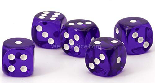 WeLoveDice 16mm W6 Würfel lila transparent/weiß - Made in Germany! - 5Stk