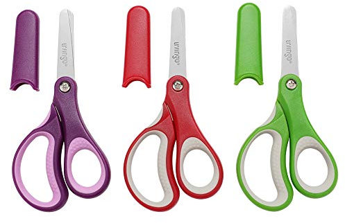 LIVINGO Left and Right Handed Kids Scissors, 13 cm Safety Blunt Sharp Stainless Steel Blade Scissors for Children School Teacher Use Crafting Cutting Paper, 3 Pack Assorted Colors