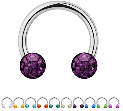 Treuheld® | 1.2mm x 10mm Hufeisen Piercing/Circular Barbell | 3mm Kristall Piercing-Kugeln | Lila/Violet | Chirurgenstahl | Septum Lippe Ohr