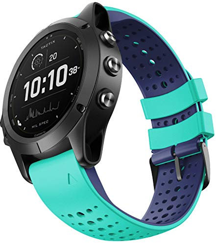 NotoCity Armband für Garmin Fenix 5/Fenix 6 Pro/Fenix 5 Plus/Fenix 6/Fenix 7/Forerunner 945/Forerunner 935/Approach S60/Approach S62/Quatix 5 22 mm Quick-Fit Silikon armband(Blau-grün)