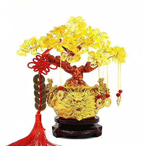 Colorsheng Feng Shui - Albero di cristallo di quarzo giallo, stile bonsai, decorazione per fortuna e ricchezza (vasi di drago)