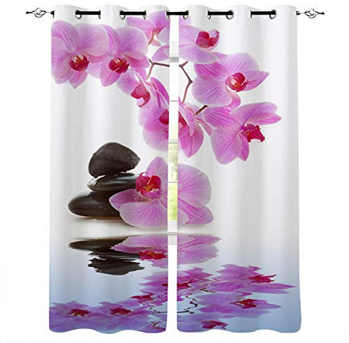 Blickdichte Gardinen 2 Stücke 91.5x215 cm Lila Orchidee und Zen Verdunkelungsvorhang Lichtundurchlässige Vorhang mit Ösen für Schlafzimmer Geräuschreduzierung für Fenster Wohnzimmer Schlafzimmer