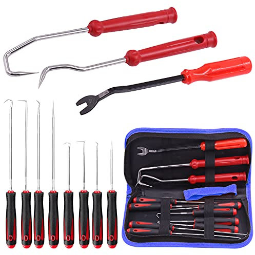 Tanstic 11Pcs Hose Removal Hook Set, Short and Long Handle Precision Hook Set Oil Seal Puller and Door Panel Remover for Hose and O-Ring Removing