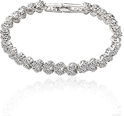 mciskin Bracelets for Women Crystal Zircon Roman Style White Silver Plated CZ Classic Tennis Bracelet (A-Silver)