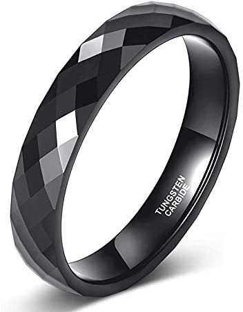Zakk Ring Damen Herren Rosegold Schwarz Wolfram Schmal 4mm Breit Facetten Poliert Verlobungsringe Eheringe Partnerringe (Schwarz,58 (18.5))