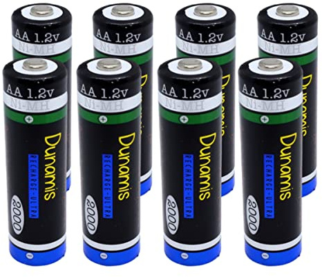 8pk Dunamis 1.2v AA 2000mAh NiMH Rechargeable Batteries - HIGH POWER Suitable for Digital Cameras, Bluetooth Headsets, XBOX Controllers & High Drain Devices etc …