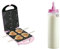 Bestron Waffeleisen für Herzwaffeln am Stiel, inkl. Teigportionierer für 700ml mit Skala, Ideal zum Befüllen des Waffeleisens, Farbe Gerät: Rosa, Teigflasche: Weiß